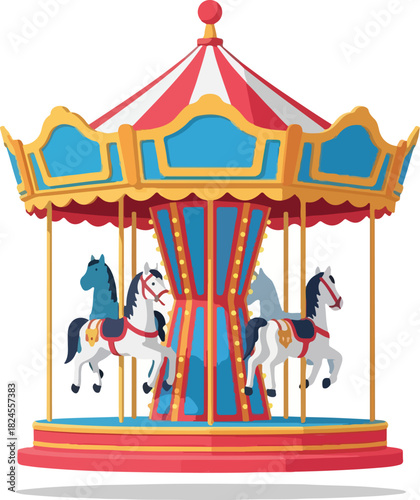 Classic Carousel with Horses Vector Illustration for Amusement Park Fun
