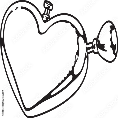 Heart shaped locket vector outline drawing isolated on black background for jewelry and love concepts