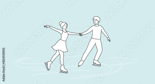 Line Art Vector of Pair Figure Skating, Ice Dance, Winter Sport, and Partnership Illustration