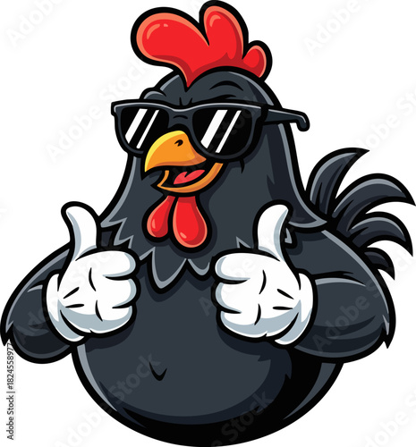 Cool Black Chicken Mascot with Sunglasses Vector