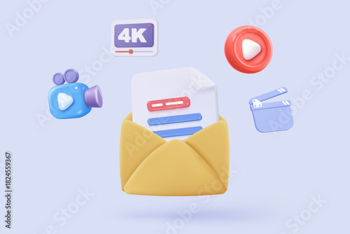 3d mail envelope icon signs with notice new message. Minimal email letter and paper read with task management todo check list. 3d mail contract with message agree icon vector render illustration
