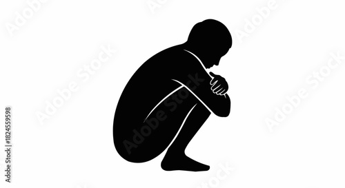 Silhouette of a person in a deep squatting pose.