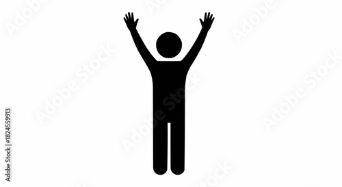 Silhouette of a person with arms raised high in the air.