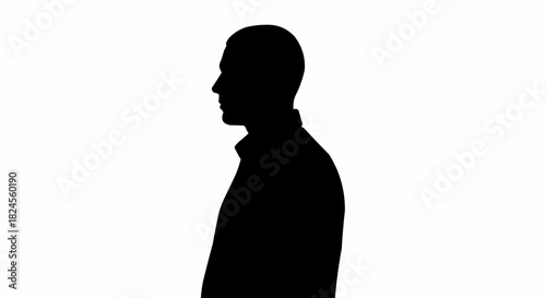 Silhouette of a man in profile, a stark contrast against the white background.