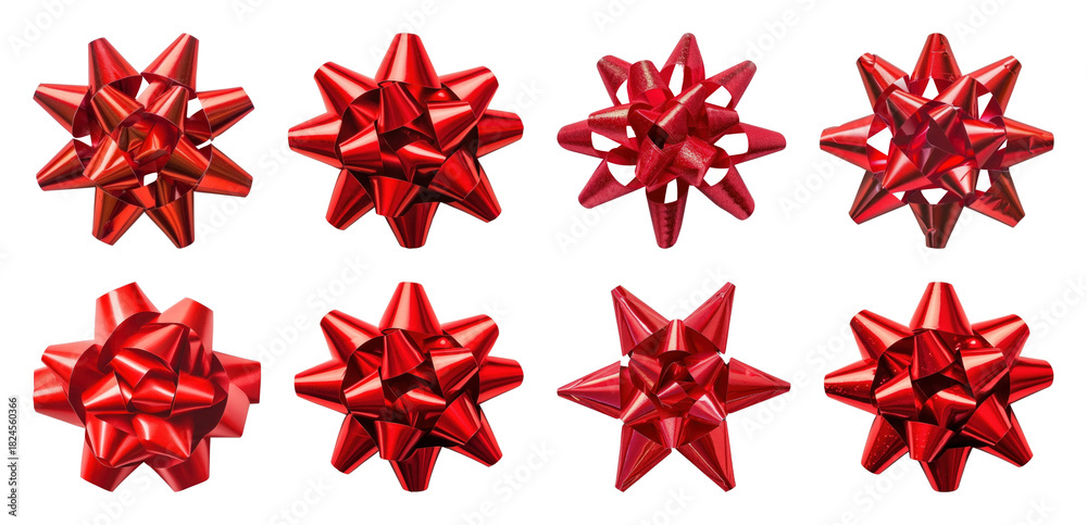 Naklejka premium PNG Red shiny gift bows collection, element set on transparent background
