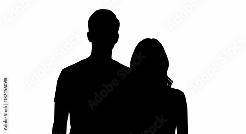 Silhouette of a couple standing together, embracing, and looking forward, a symbol of togetherness.