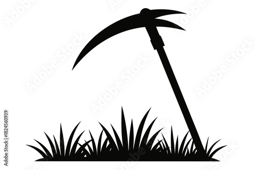 hammer and sickle  silhouette vector, Grass sickle tool black symbol
