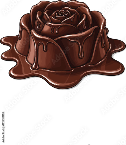 Delicious chocolate rose dessert with dripping chocolate isolated on white