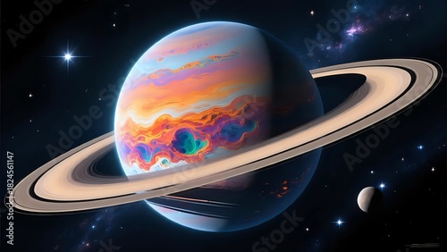 Wallpaper Mural Vibrant Alien Planet Landscape with Rings and Colorful Cosmic Skies Torontodigital.ca