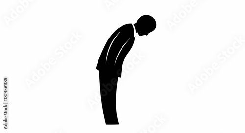 Silhouette of a businessman bowing deeply in a formal gesture of respect.