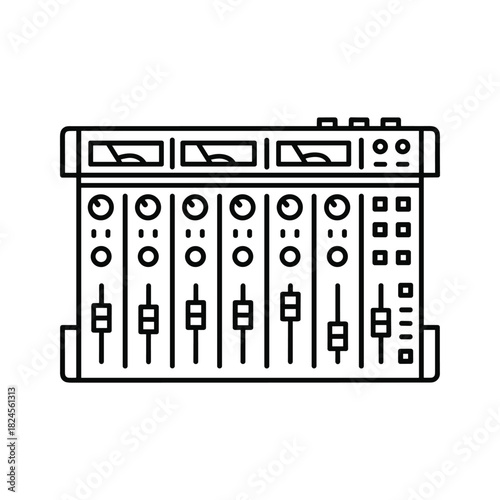 Audio mixer console line icon, sound mixing board for music production and recording studio equipment