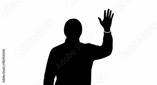 Black silhouette of a person waving their hand in a friendly gesture.