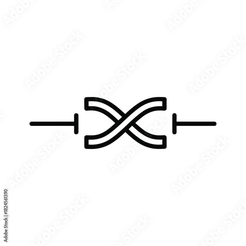 A black and white line icon representing a crossover connection or network switch symbol, isolated on