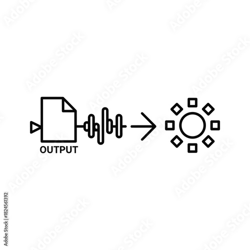 Data processing and output transformation icon representing a workflow or system operation