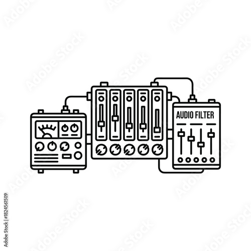 Audio mixing console, sound filter, and recording studio equipment isolated on