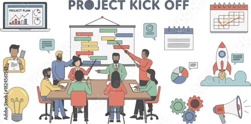 Business Team Meeting During Project Kickoff in Modern Conference Room