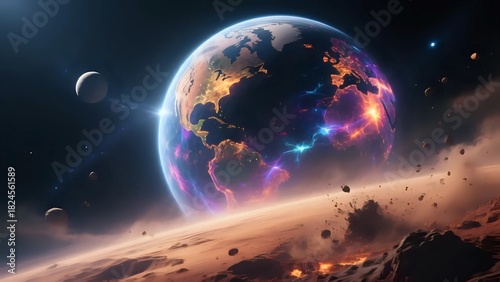 Wallpaper Mural Vibrant Alien Planet Landscape with Rings and Colorful Cosmic Skies Torontodigital.ca