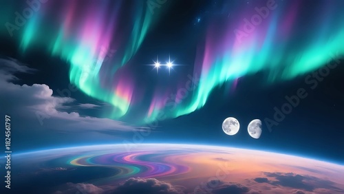 Wallpaper Mural Vibrant Alien Planet Landscape with Rings and Colorful Cosmic Skies Torontodigital.ca