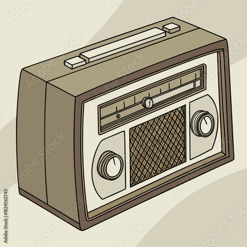 Vintage portable radio with dial and speaker grille on textured background vintage radio