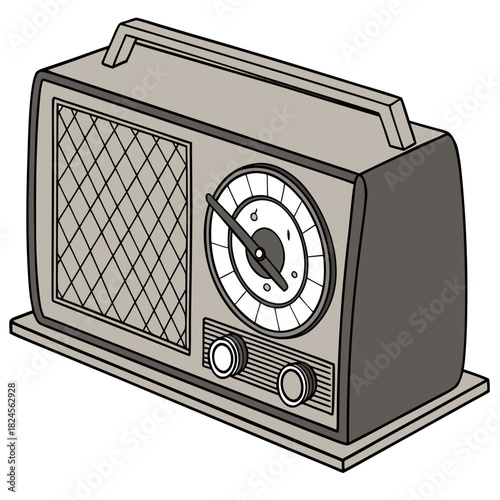 Vintage portable radio with handle and tuning dial on white background vintage radio