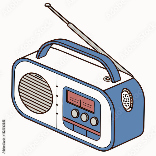 Retro Portable Radio with Extendable Antenna and Speaker Grids Keywords: radio, retro, portable