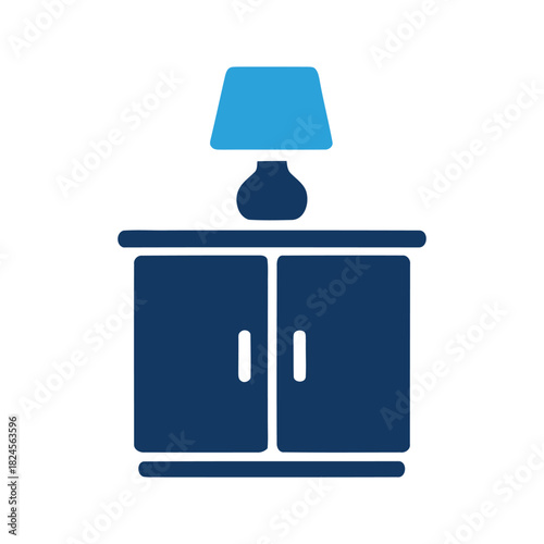 Stylized nightstand with lamp icon in blue tones for interior design
