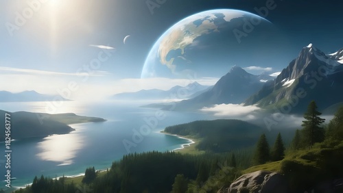 Wallpaper Mural Vibrant Alien Planet Landscape with Rings and Colorful Cosmic Skies Torontodigital.ca