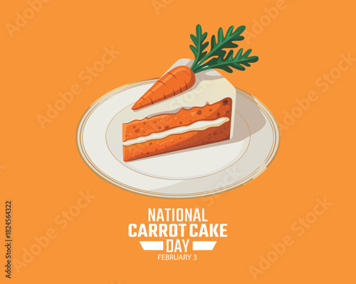 National Carrot Cake Day vector. Delicious slice of carrot cake on a plate icon vector. Piece of cake with carrot drawing. February 3.