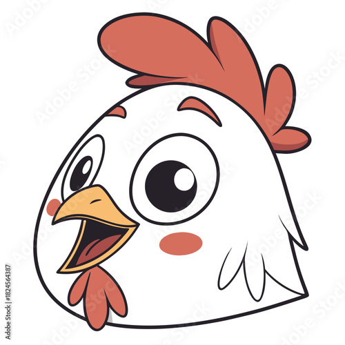 Cute Cartoon Chicken Head with Big Eyes and Open Mouth bird poultry