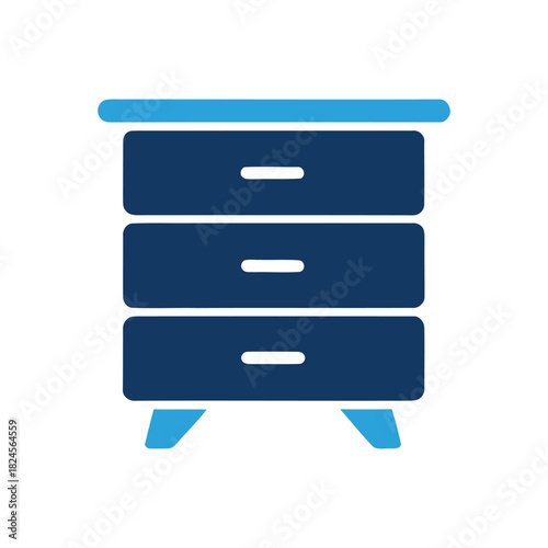 Blue and dark blue three drawer dresser illustration for design projects