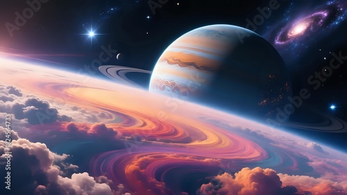 Wallpaper Mural Vibrant Alien Planet Landscape with Rings and Colorful Cosmic Skies Torontodigital.ca