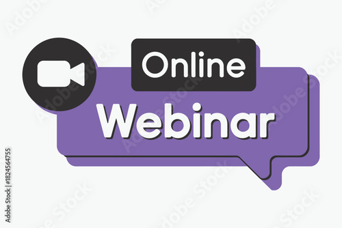 Online webinar button icon showing play symbol, vector design for live video streaming, online meetings, internet education, web conference, social media webinar, and e-learning platforms.