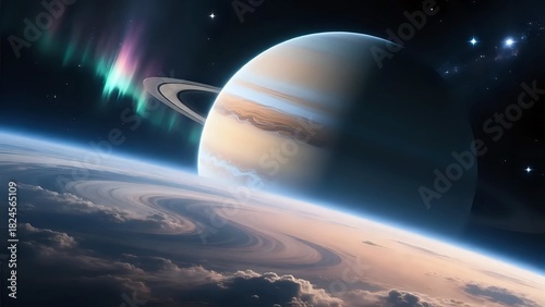 Wallpaper Mural Vibrant Alien Planet Landscape with Rings and Colorful Cosmic Skies Torontodigital.ca