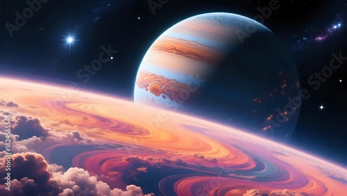 Wallpaper Mural Vibrant Alien Planet Landscape with Rings and Colorful Cosmic Skies Torontodigital.ca