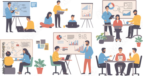 Business Team Analyzing Data Charts in Modern Office Setting