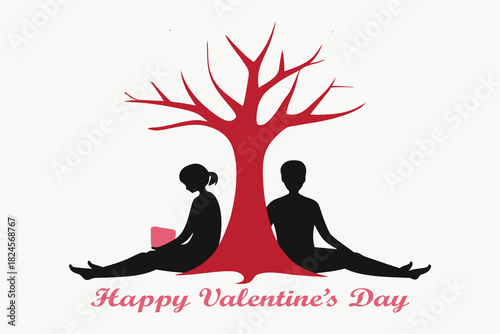 Valentine Tree of Love Letters – Couple Silhouette Vector