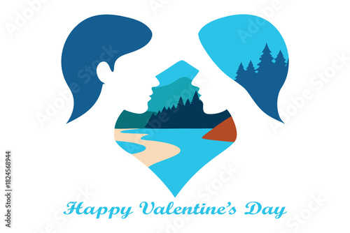 Double Exposure Couple Landscape – Valentine Vector Art