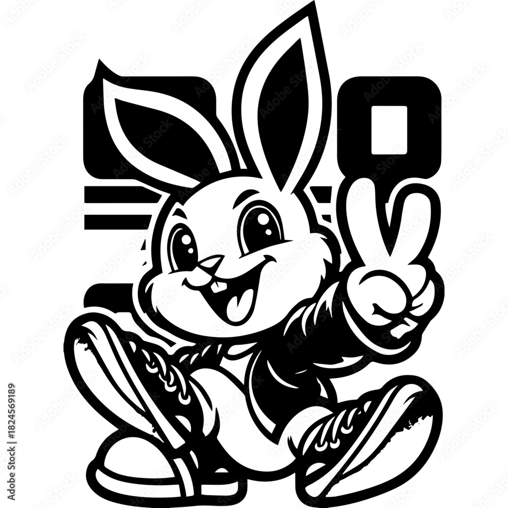 Obraz premium Cool bunny rabbit with peace sign gesture, urban style for apparel and streetwear design