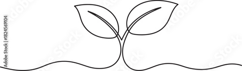 Simple branch line art with delicate leaves, minimal botanical vector illustration, elegant nature design