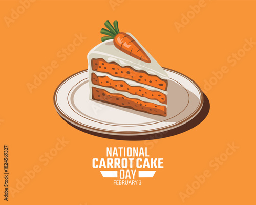 National Carrot Cake Day vector. Delicious slice of carrot cake on a plate icon vector. Piece of cake with carrot drawing. February 3.