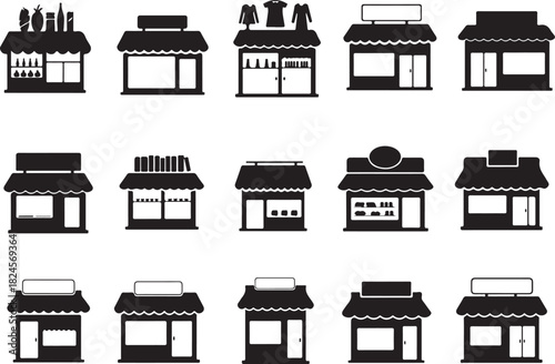 Variety of Storefronts Icons Black and White Simple and Clean Design