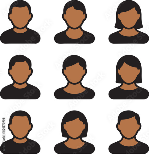 User Avatar Vector Collection – Diverse People Icons with Flat Minimal Style for Profiles and UI Design