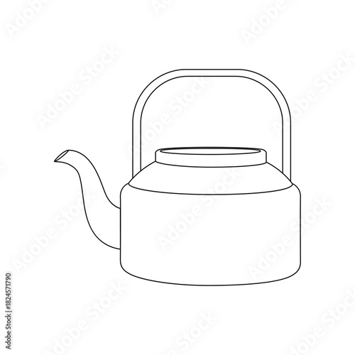 Minimalist line art teapot with curved spout and handle. Simple black outline illustration ideal for kitchen designs, recipes, packaging, and logo concepts.