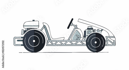 Go-Kart Illustration - A Detailed Line Drawing of a Racing Kart.