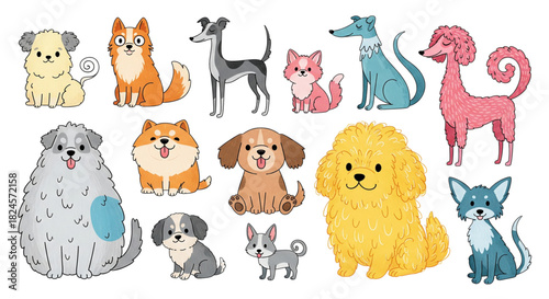 Cute Cartoon Dog Breeds Collection for Pet Shop Web Design and Children's Book Illustration