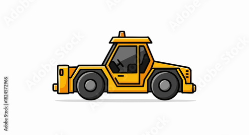Yellow Airport Tug Cartoon Illustration with Black Outlines and Gray Wheels.
