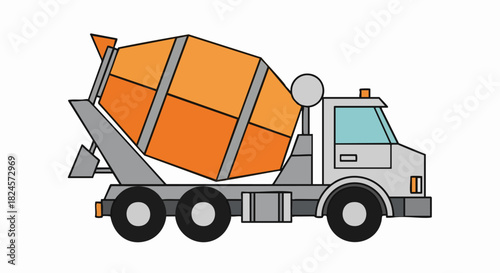 Cartoon Cement Mixer Truck Illustration with Orange Drum.