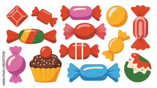 Assortment of Colorful Candies and Cupcakes candy sweets