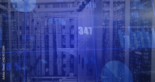 Incoming data feed starting analytics overlay over central racks, readouts updating to show load
