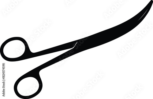 Illustration curved scissors with rounded handles black silhouette vector